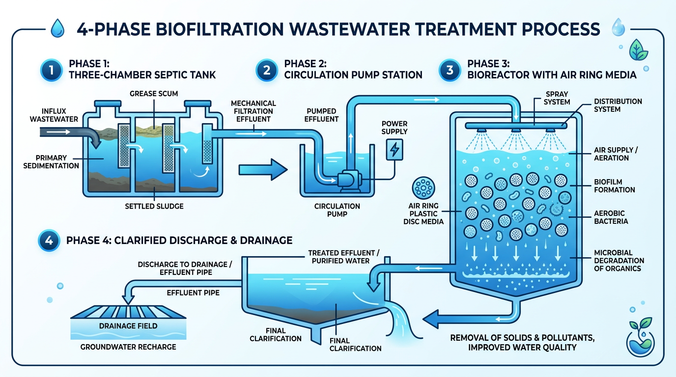 4-Phase Biofiltration Wastewater Treatment Process diagram